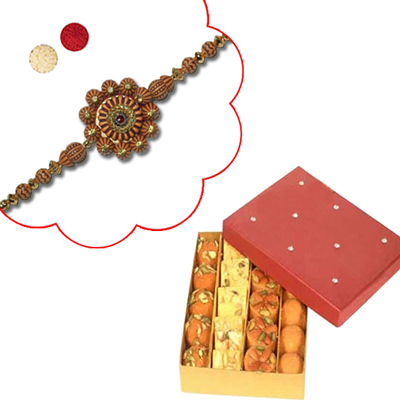 "Zardosi Rakhi - ZR-5140 A-(1Rakhi),  500gms of Assorted Sweets - Click here to View more details about this Product